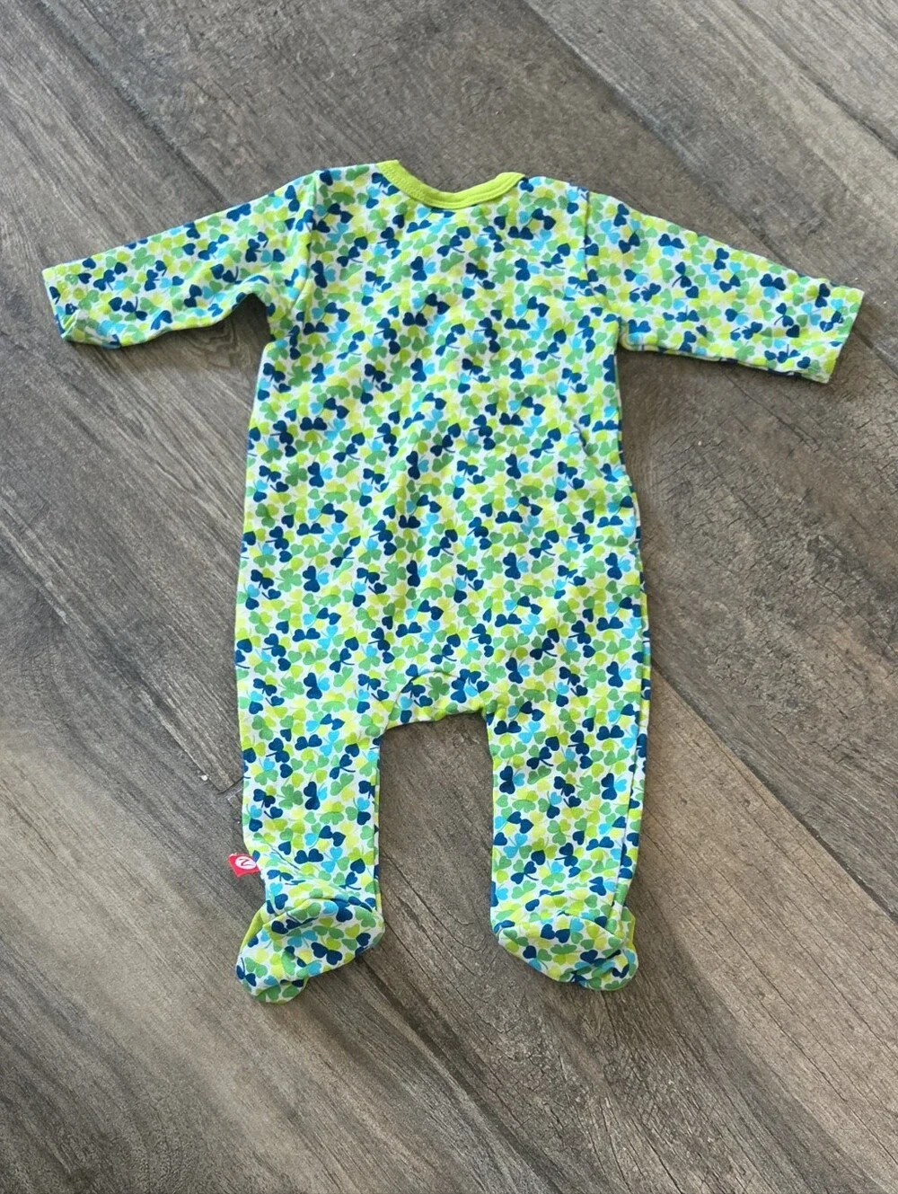 Zutano EUC 3 Months Blue/Green Shamrock Print Footie Romper and Hat